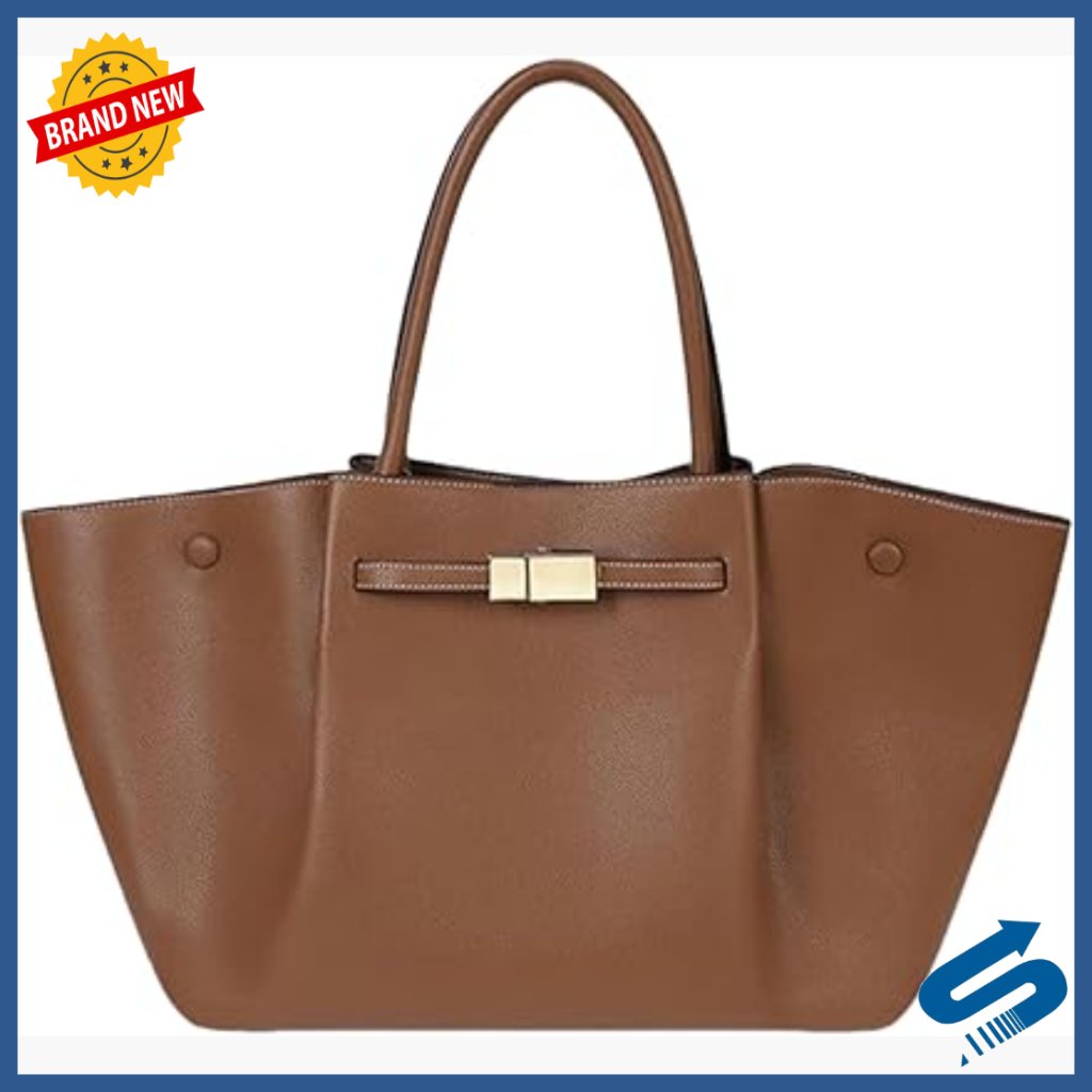 Large Vegan Leather Tote Bag With Snap Closure, 16x7.5x4.5 Inches
